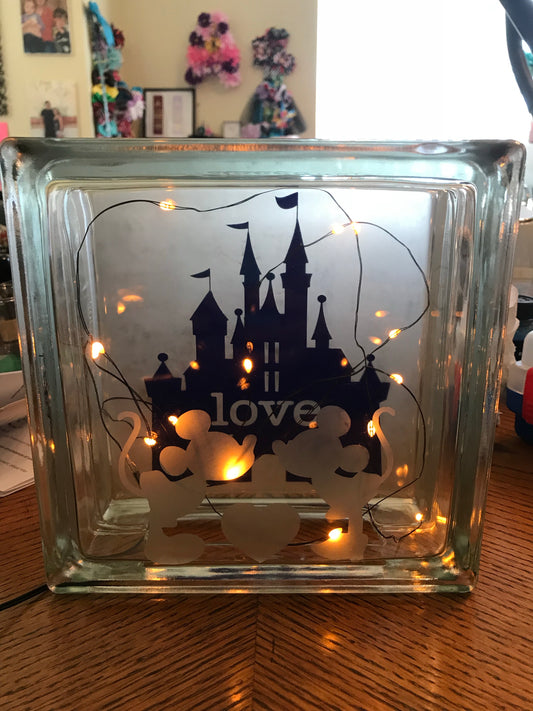 Glass block Mickey and Minnie